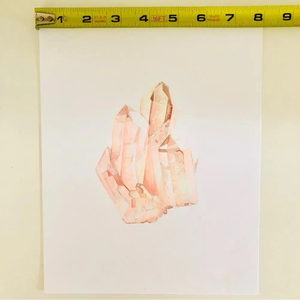 NEW WEST ELM Pink Peach White Crystal Quartz Illustrated Drawing Art Print